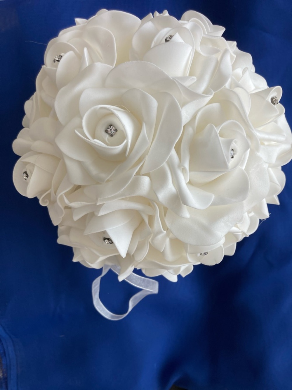 Ivory Satin Rose Bridal Bouquet with Rhinestone Centers